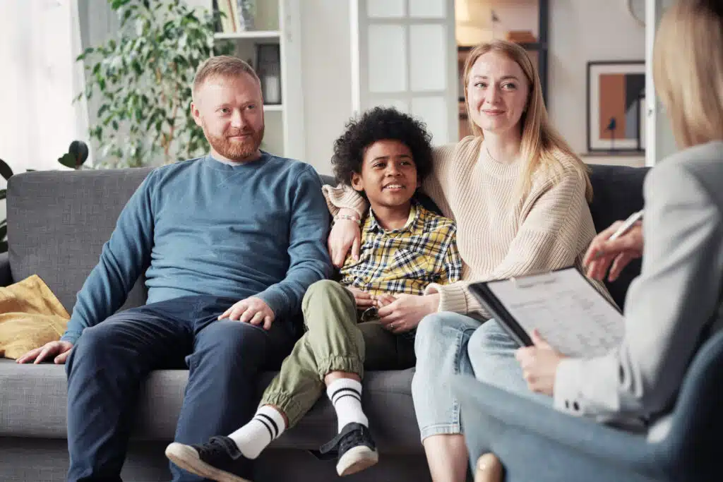 Foster family based in Hertfordshire meet with their social worker